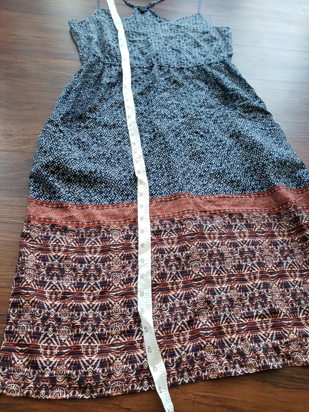 Patagonia Navy Midi Dress Size Medium Boho Athleisure Outdoor Aztec Rust Border - Picture 5 of 8